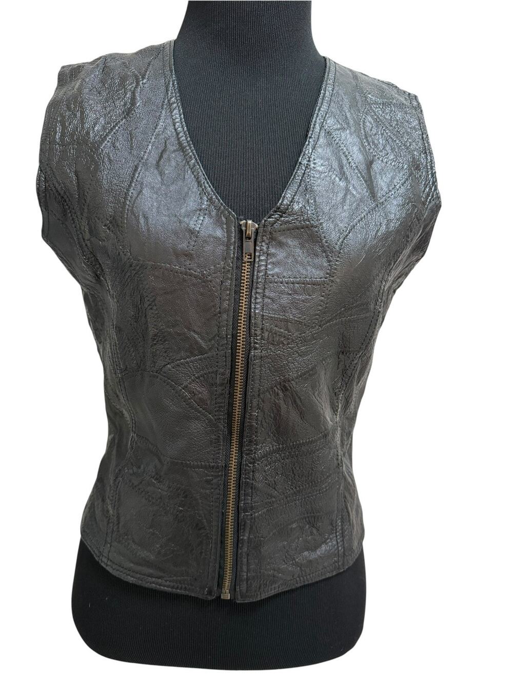Vintage 90s? Decoded Womens Genuine Leather Vest Sz Med. Full Zip